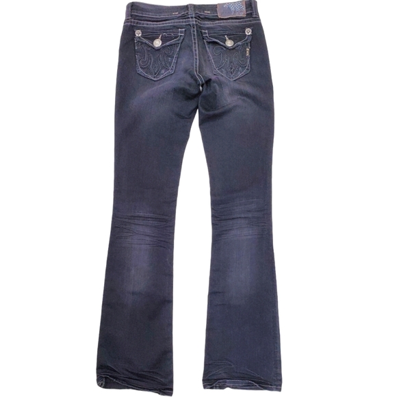 MEK Denim black jeans women's sz 26 x 36L Lyon easy bootcut distressed low rise - Picture 2 of 12